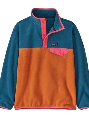 Patagonia Colorblock Snap-T Pullover in Teal, Orange & Pink